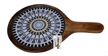 Sara Home Mango Wood Serving Pizza Platter/Chipdip/Dosa/Chees/Snacks Tray Printed Enamel Serving Platter with Handle Appetizer Plate Serving Platter