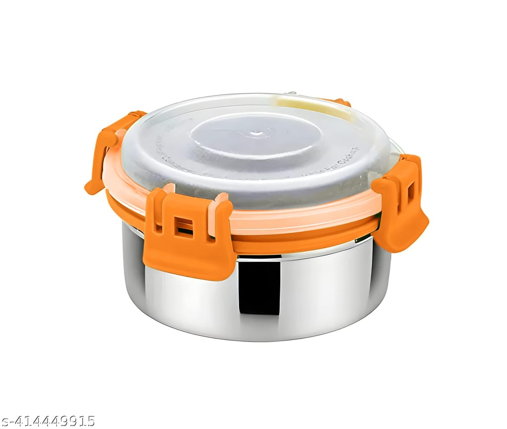 Prabha Orange Stainless Steel Airtight Leak proof Lock N Lock Storage/Tiffin Bowl 300 ml (Set of 2)