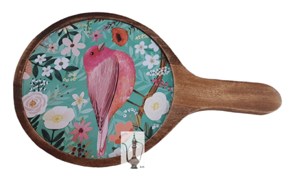 Sara Home Mango Wood Serving Pizza Platter/Chipdip/Dosa/Chees/Snacks Tray Printed Enamel Serving Platter with Handle Appetizer Plate Serving Platter