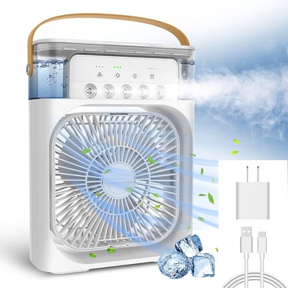 Portable Air Conditioner Fan, USB Personal Evaporative Air Cooler, Mini Humidifier Misting Fan with 7 Colors LED Light, 1/2/3 H Timer, 3 Wind Speeds and 3 Spray Modes for Office, Home Portable Air Conditioner Fan, USB Personal Evaporative Air Cooler, Mini Humidifier Misting Fan with 7 Colors LED Light, 1/2/3 H Timer, 3 Wind Speeds and 3 Spray Modes for Office, Home