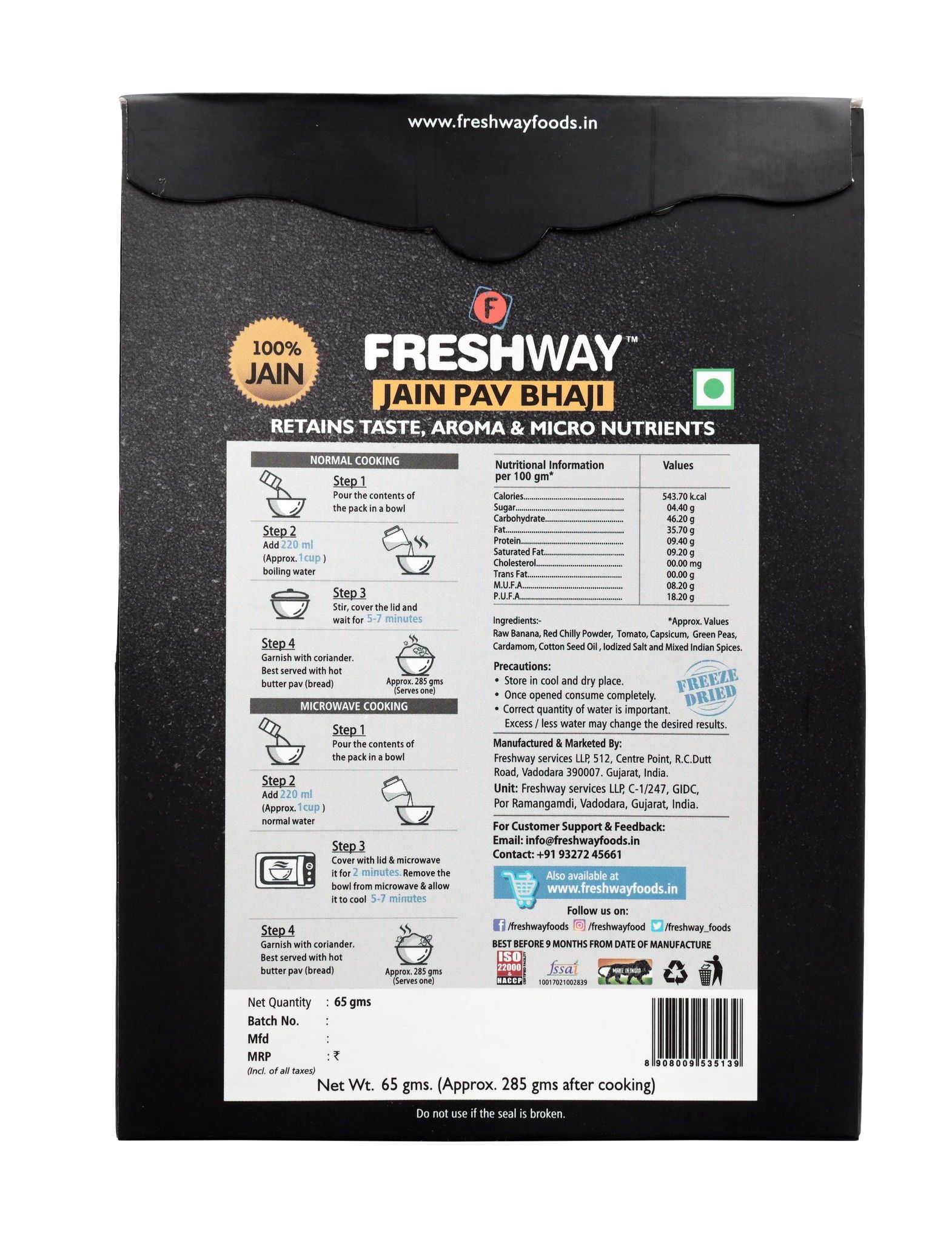 Freshway Ready To Eat Combo Palak Paneer, Paneer Bhurji, Pav Bhaji, Tawa Masala, Makkhanwala