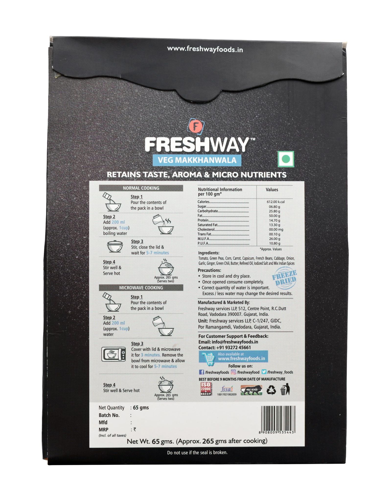 Freshway Ready To Eat Combo Palak Paneer, Paneer Bhurji, Pav Bhaji, Tawa Masala, Makkhanwala