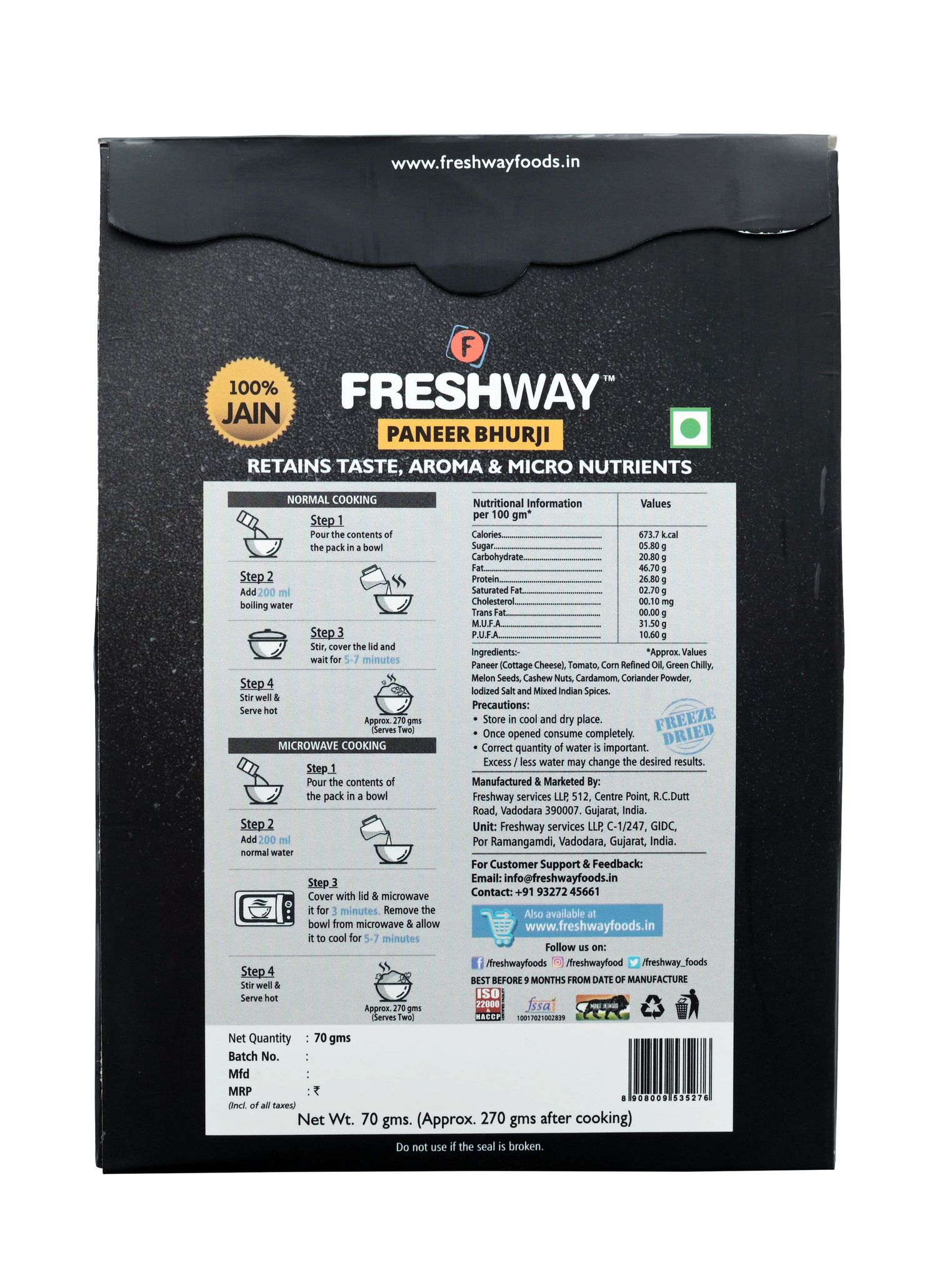 Freshway Ready to Eat Jain Pav Bhaji | A Nutritious, Flavor Packed Indian Comfort Meal in Minutes