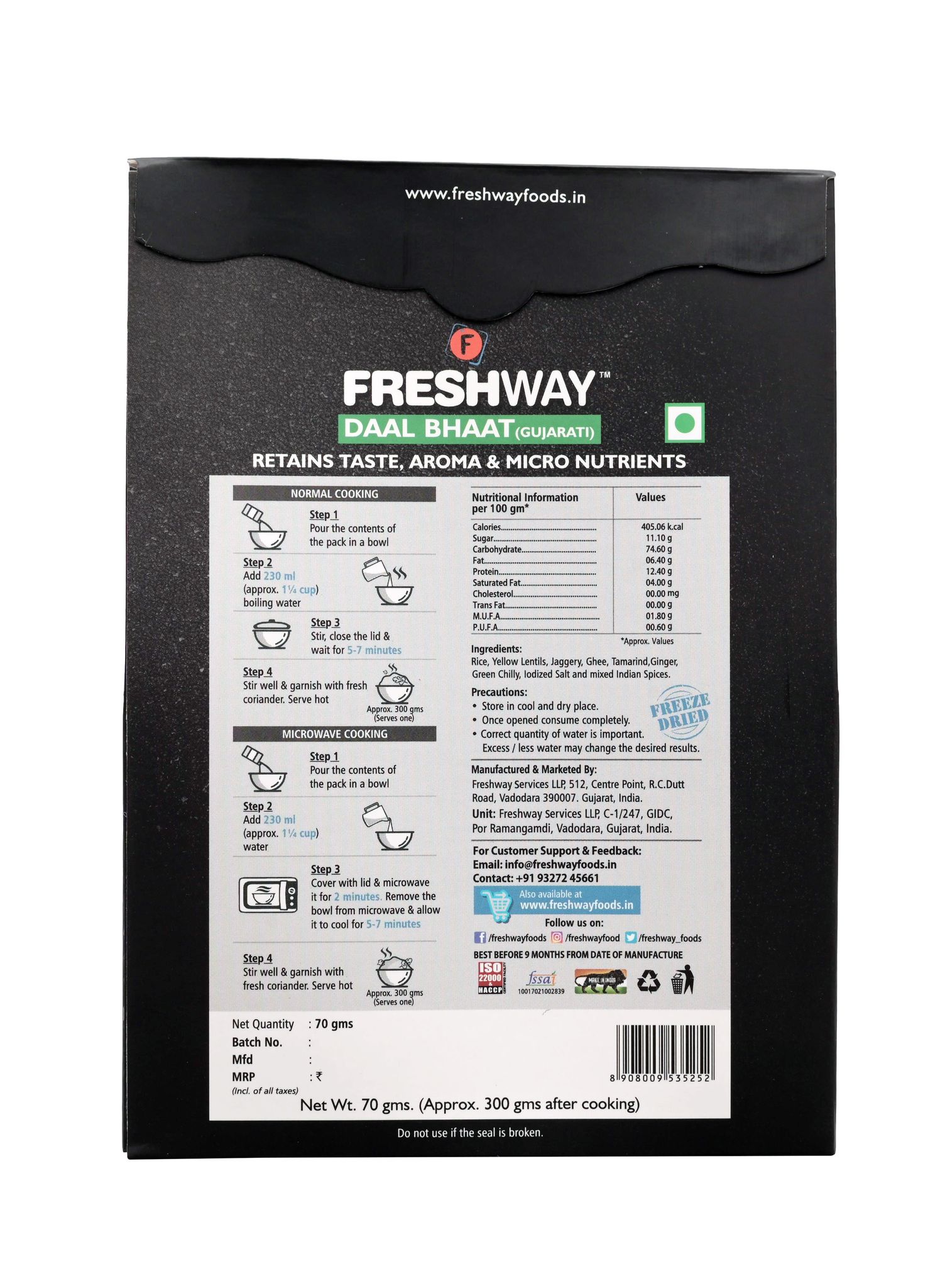 Freshway Daal Bhaat Instant Ready to Eat | A Nutritious, Flavor Packed Indian Comfort Meal in Minutes