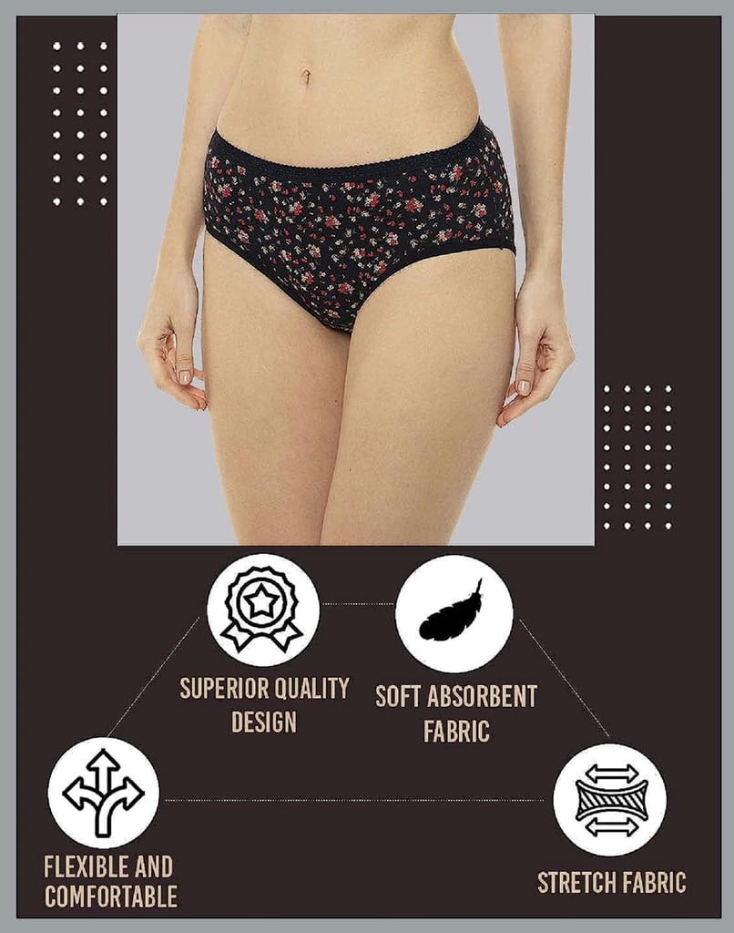 VIP Printed Women's Hipster Panties Outer Elastic Pack Of 6