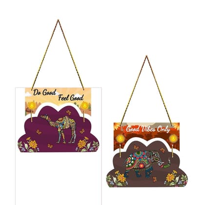 Charmor Good Vibes Only Decorative Wall Hanger for Living Room | Bedroom | Office | Gift | Home Decoration | Home Decor Items (WH4207), Set of 2