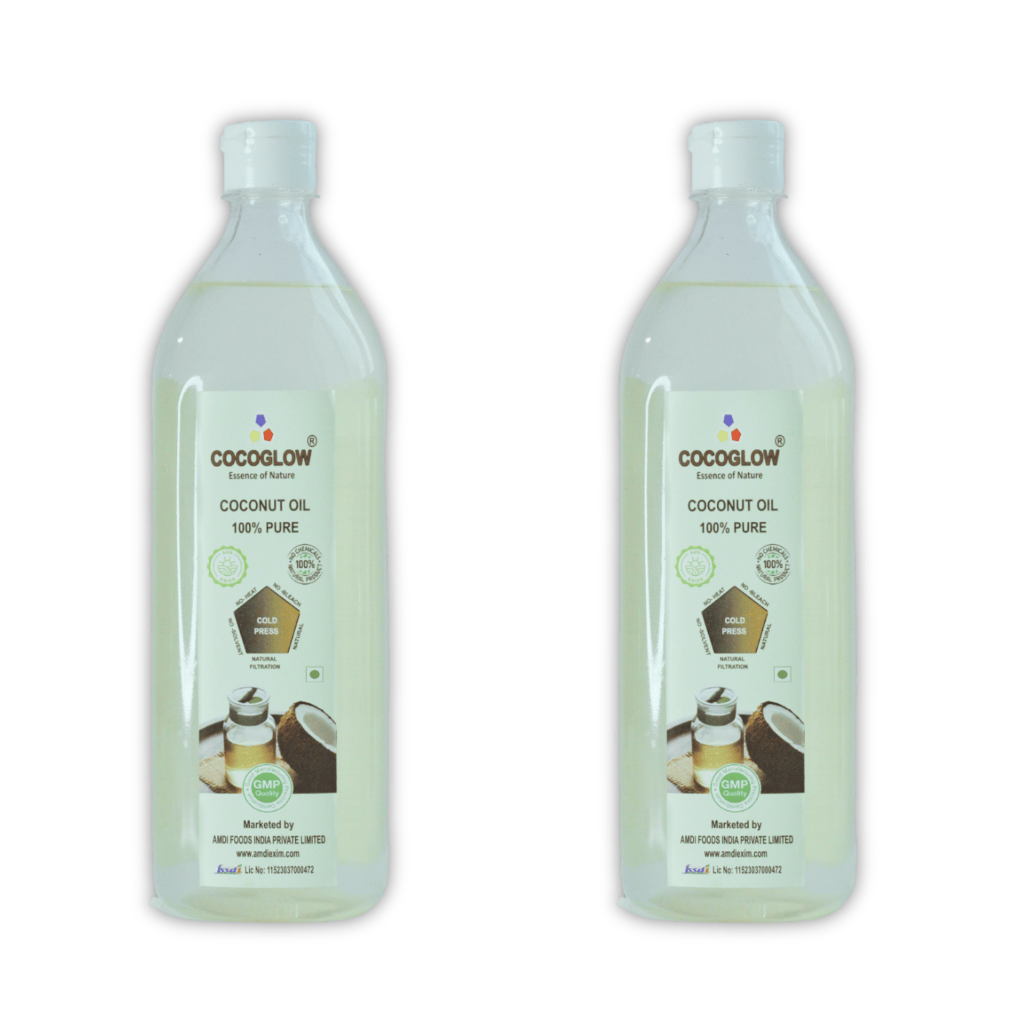  2 Bottles of CocoGlow 100% Pure Coconut Oil, 500ml