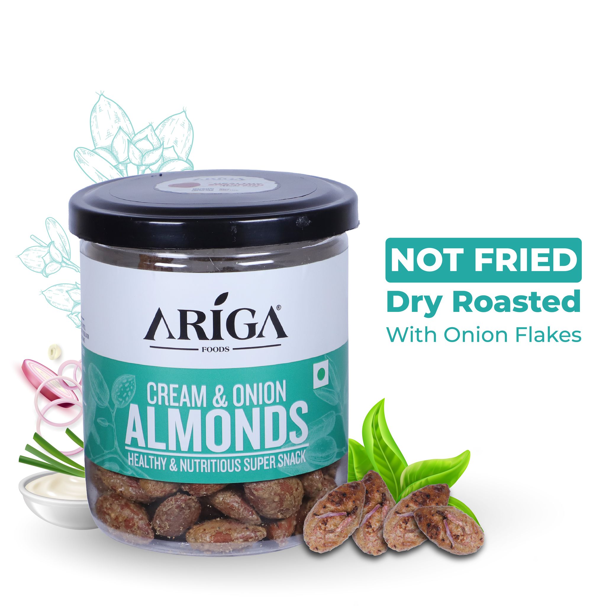 Ariga Foods Cream & Onion California Badam | Roasted Almonds (200 g)