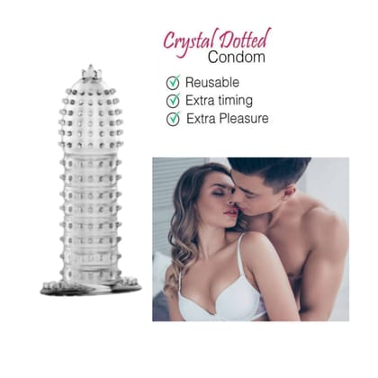 Crystal Condom Reusable Silicone Dotted Condom Extra Pleasure Condom Multicolor (Pack of 1)