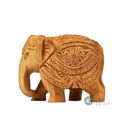 Shri Handicrafts 3" Wood Elephant Pair Down Trunk Statue Carving Figurine Showpiece for Home Decor