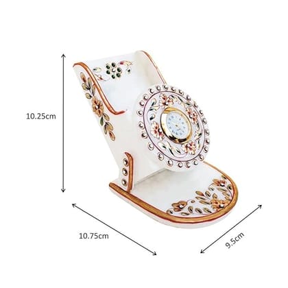 Handicrafts Paradise Rajasthani Marble Mobile Holder With Clock
