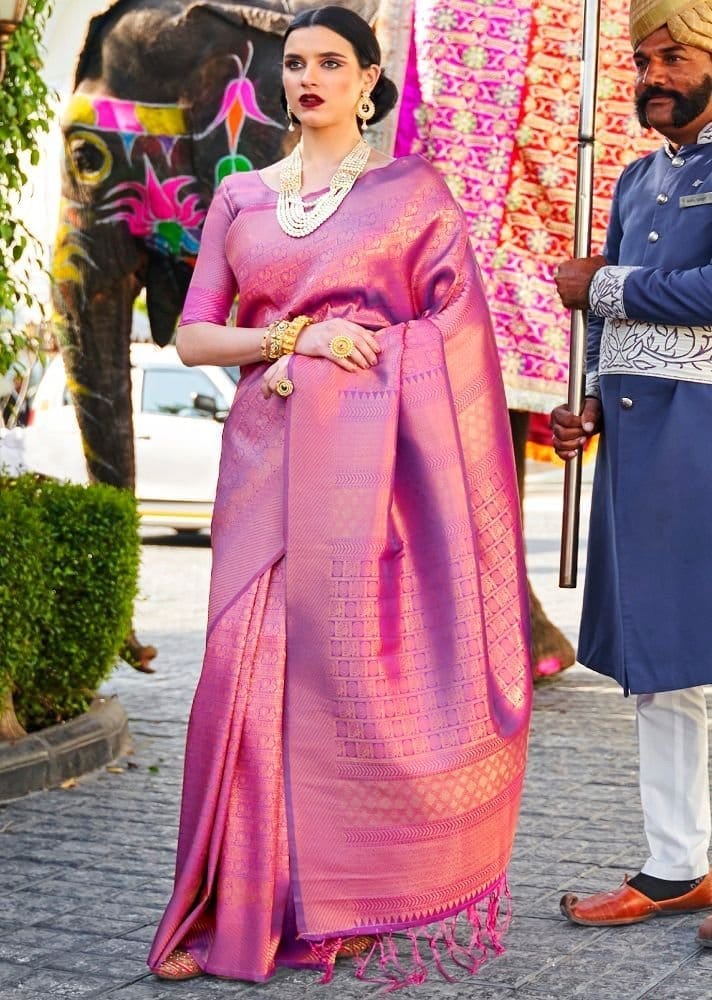 Woven Art Silk Saree in Purple - Sarees | Buy online on ZillyBuy