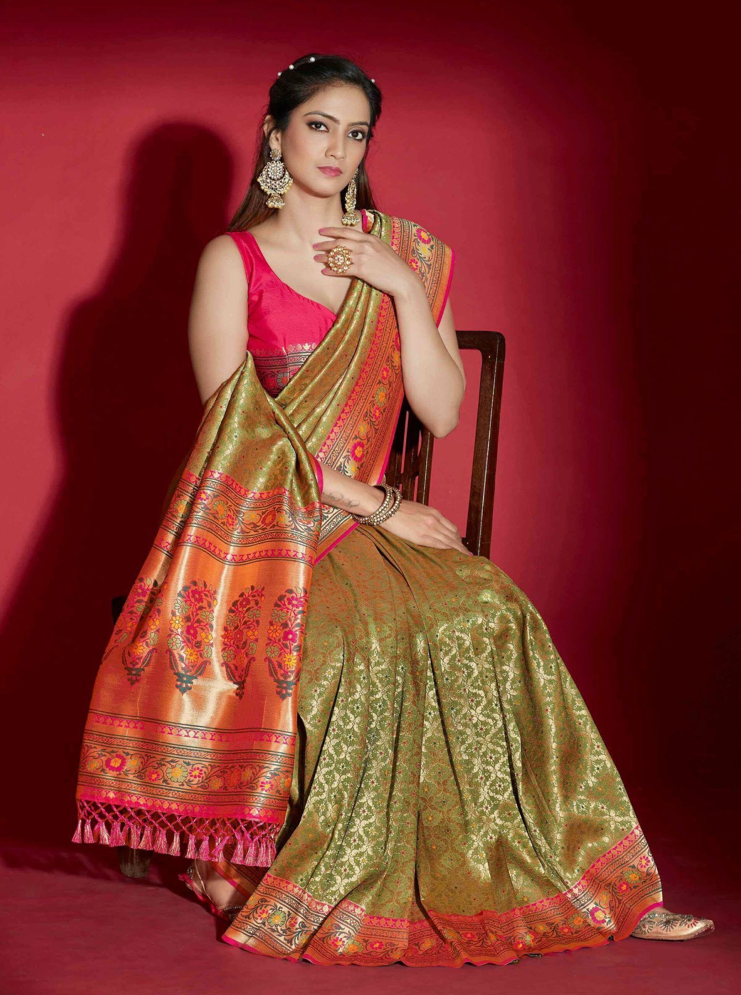 Olive Color Heavy Weaving Soft Silk Saree With Weaving, Zari Work Border Tassal Pallu And Weaving Blouse Piece
