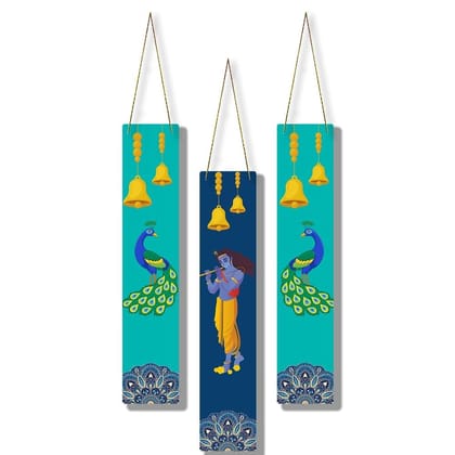Charmor Krishna Designer Wall Hanging Decoration Items for Home | Gifts | Bedroom | Wooden | Living Room | Artworks (WH4809),Set of 3