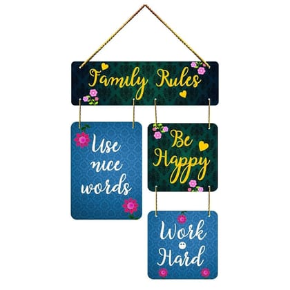 Charmor Family Rules Decorative Wooden Wall Hanger for Living Room | Bedroom | Home Decor | Office | Gifts (WH2911)
