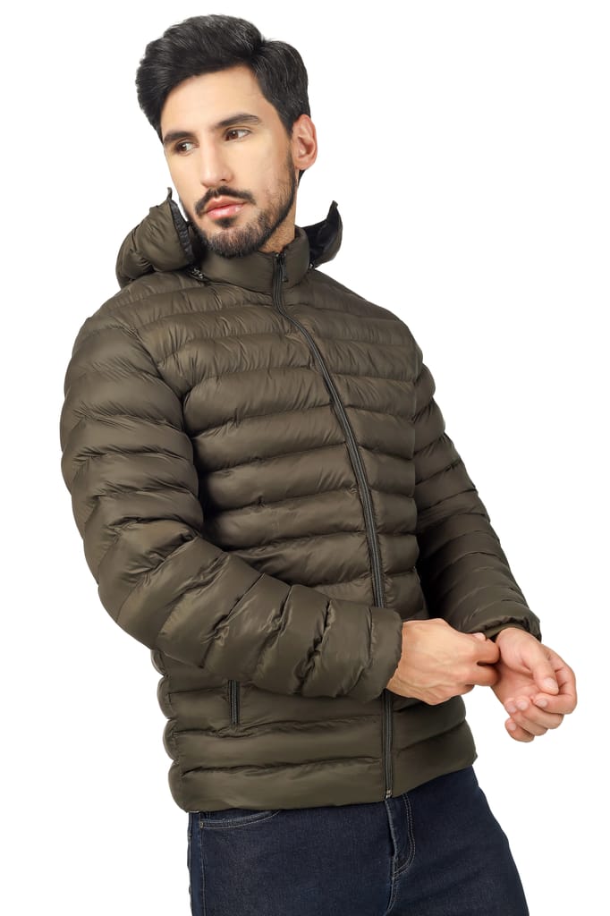 BlueFicus Mens Nylon Quilted Short Length Puffer Jacket (Olive Green) - Jackets & Coats | Buy online on ZillyBuy