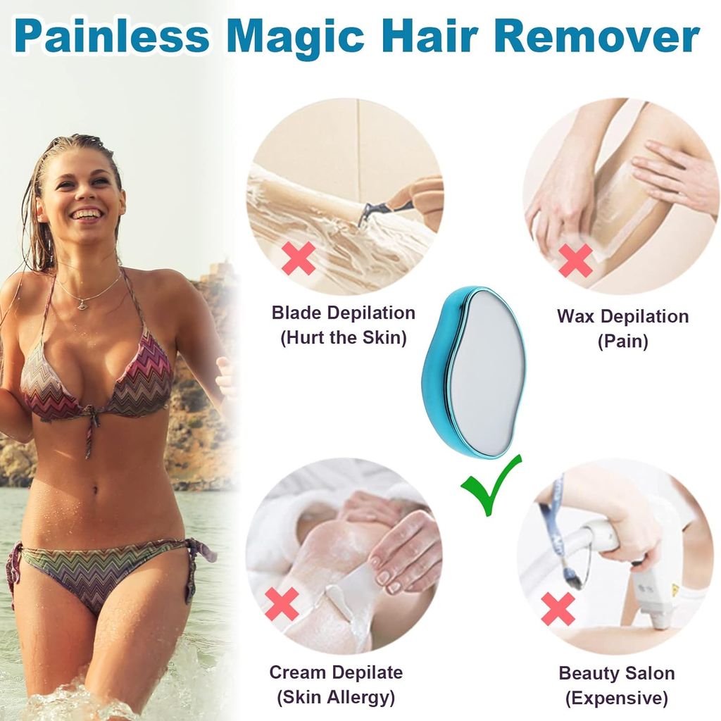 Crystal Hair Remover For Women & Men, Painless Remover Arms Legs & Back, Reusable Removal Stone Pack of 1 (Multicolor)