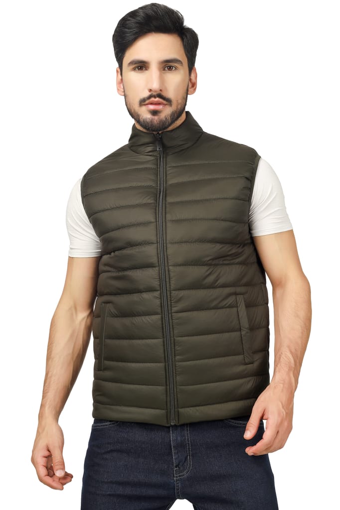 BlueFicus Mens Nylon Quilted Short Length, Sleeveless Puffer Jacket (Olive Green) - Jackets & Coats | Buy online on ZillyBuy