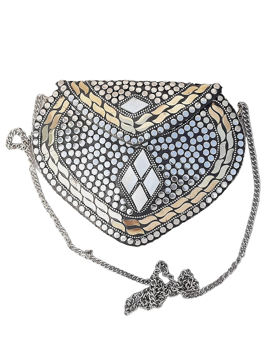 Handcrafted Metal and Mirror Work Crossbody Bag