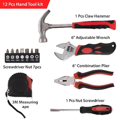 Hand Tool Kit (12 Pieces), With Measuring Tape