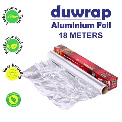 Duwrap Aluminium Foil Roll 18 Meters Long for Cooking, Wrapping, Freezing, Decorating, Storing, Sealing & Baking Foods : 11 Microns Thickness Duwrap Aluminium Foil Roll 18 Meters Long for Cooking, Wrapping, Freezing, Decorating, Storing, Sealing & Baking Foods : 11 Microns Thickness