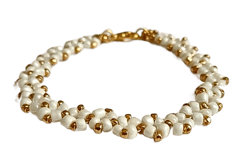 Handmade White & Golden Seed Bead Bracelet-(BL-21)