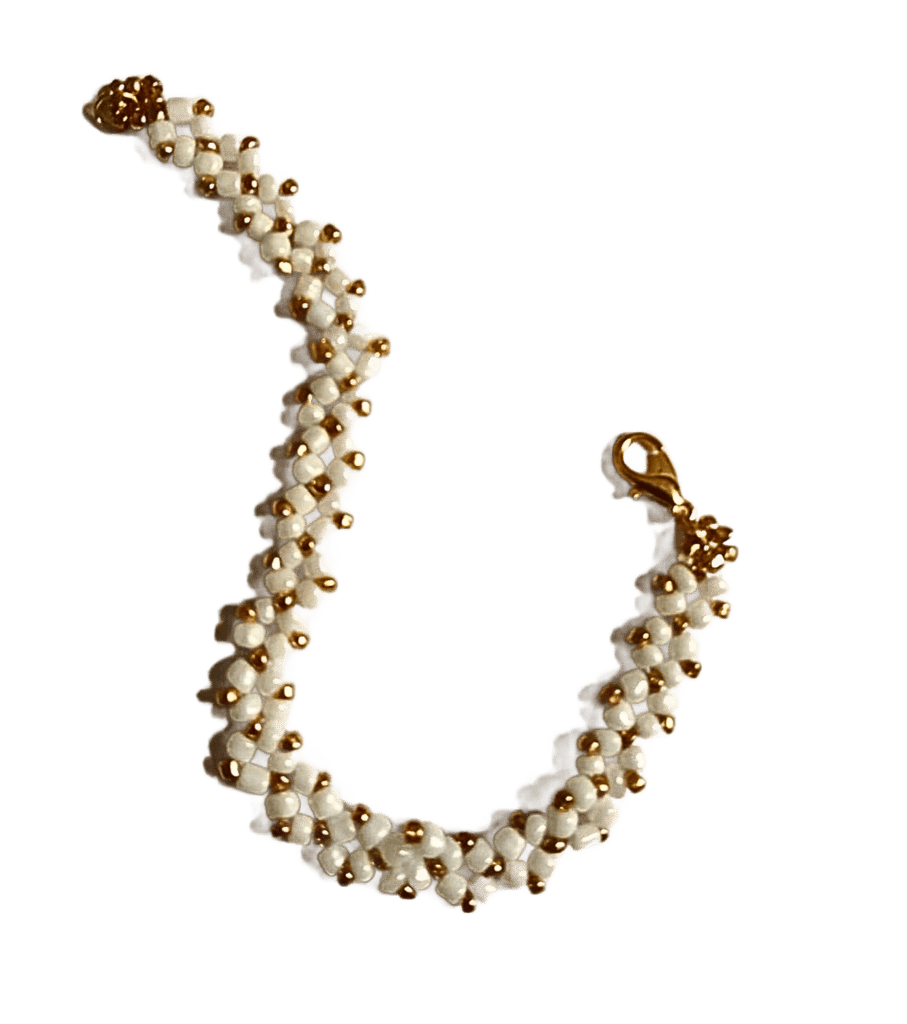 Handmade White & Golden Seed Bead Bracelet-(BL-21)