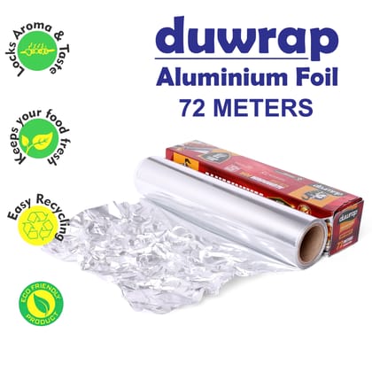 Duwrap Aluminium Foil Roll 72 Meters Long for Cooking, Wrapping, Freezing, Decorating, Storing, Sealing & Baking Foods : 11 Microns Thickness Duwrap Aluminium Foil Roll 72 Meters Long for Cooking, Wrapping, Freezing, Decorating, Storing, Sealing & Baking Foods : 11 Microns Thickness