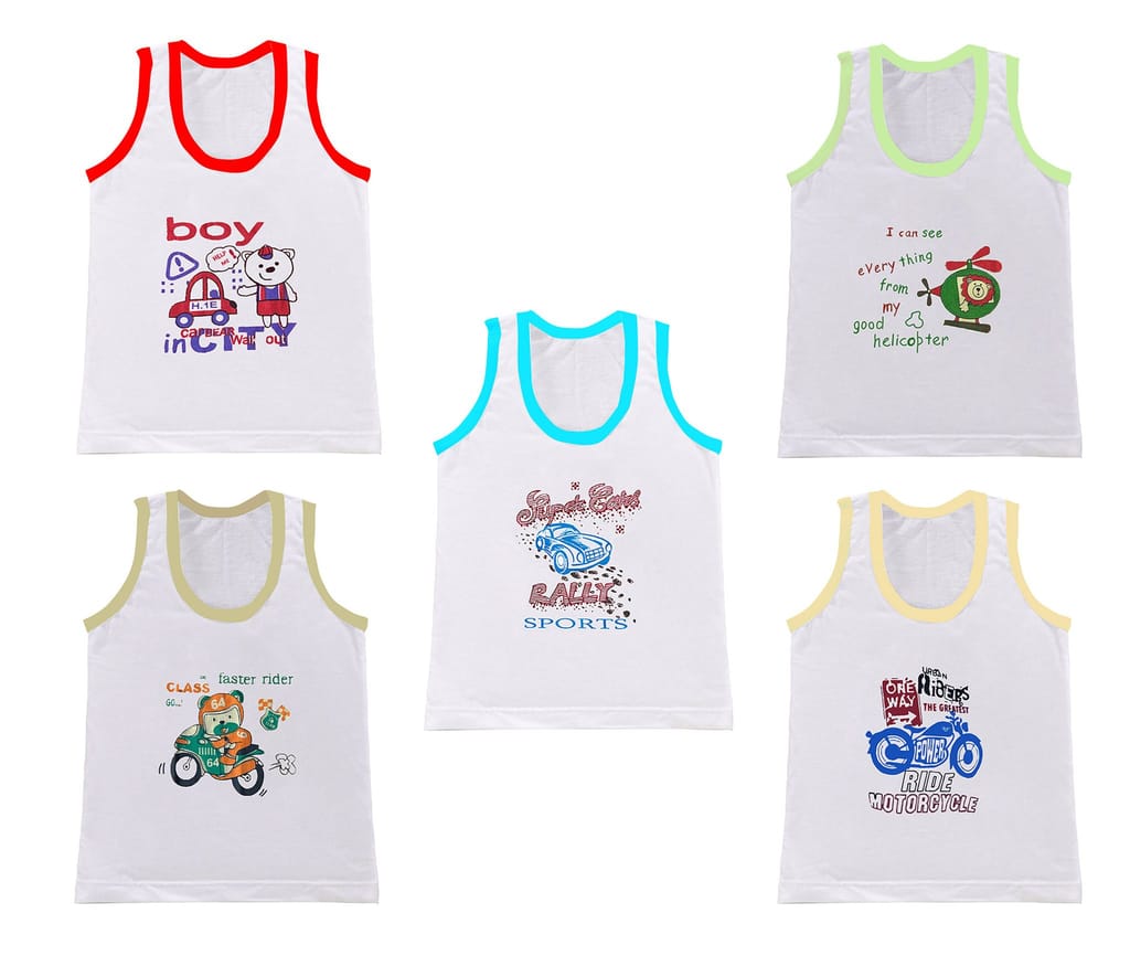 Neeba Pure Cotton White Multicolor Striped Printed Innerwear baniyan Kids Vest Infants Sando Unisex Sleeveless Regular fit Undershirts for Boys and Girls