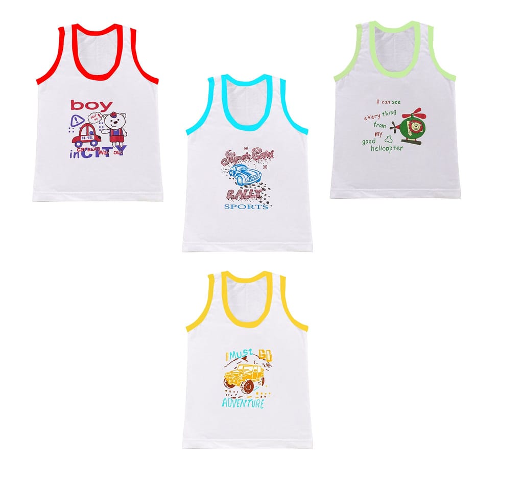 Neeba Pure Cotton White Multicolor Striped Printed Innerwear baniyan Kids Vest Infants Sando Unisex Sleeveless Regular fit Undershirts for Boys and Girls