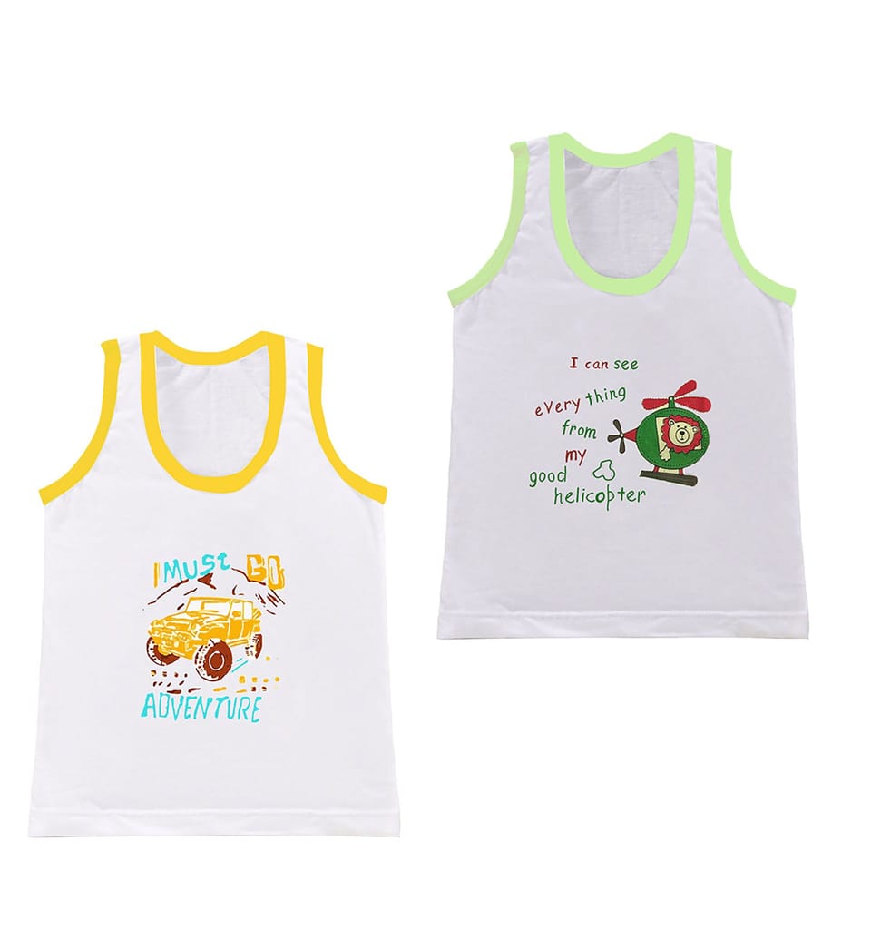 Neeba Pure Cotton White Multicolor Striped Printed Innerwear baniyan Kids Vest Infants Sando Unisex Sleeveless Regular fit Undershirts for Boys and Girls