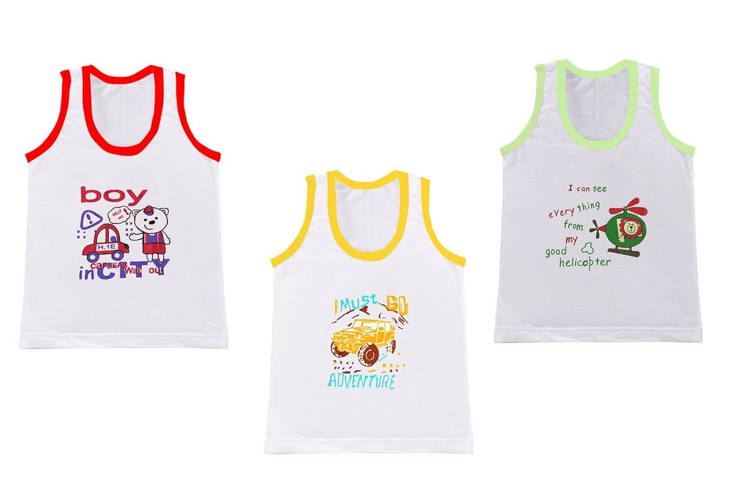 Neeba Pure Cotton White Multicolor Striped Printed Innerwear baniyan Kids Vest Infants Sando Unisex Sleeveless Regular fit Undershirts for Boys and Girls