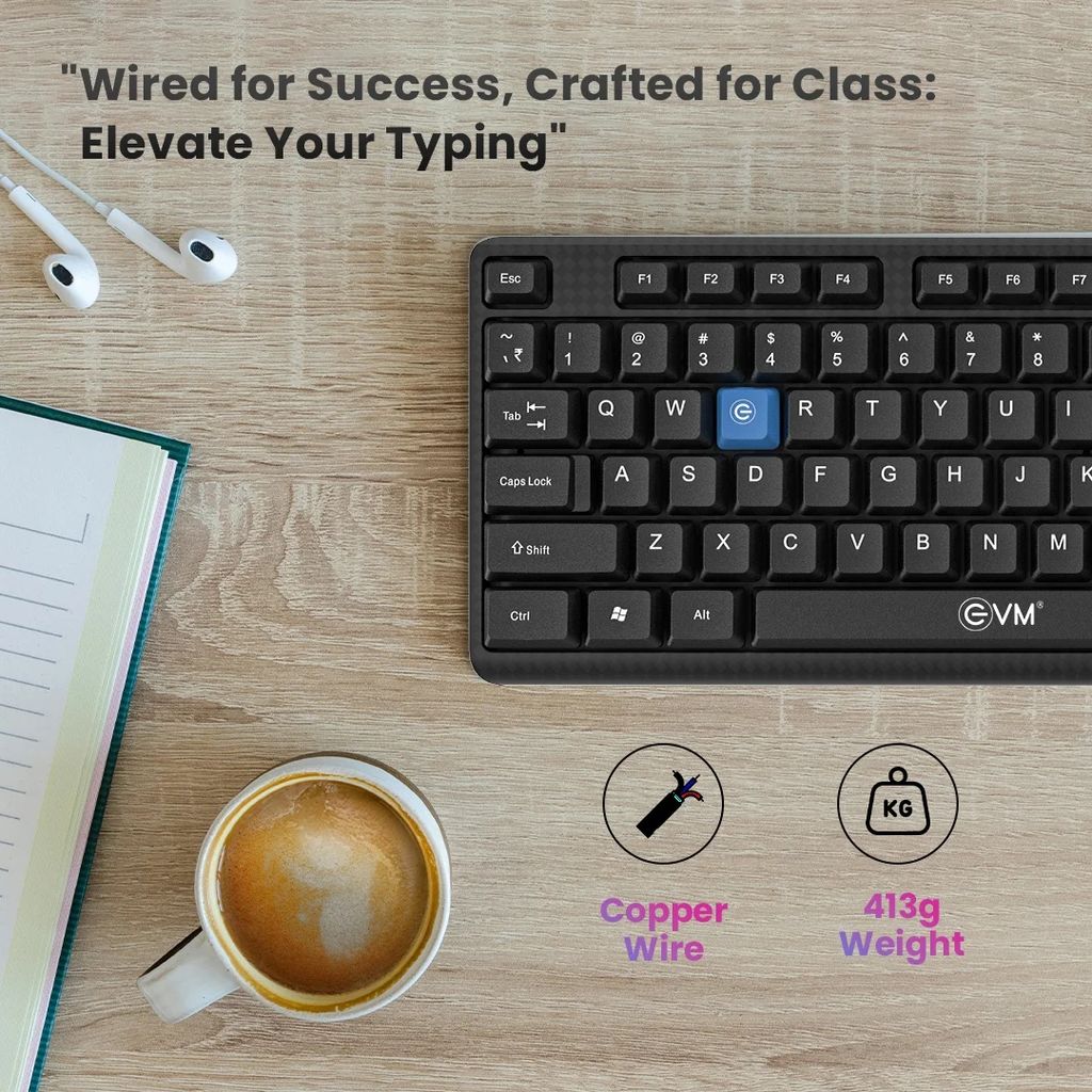 EVM Usb Wired Keyboard | Spill-Resistant  | USB Connectivity | Smooth Keystrokes | 1 Year Brand Warranty