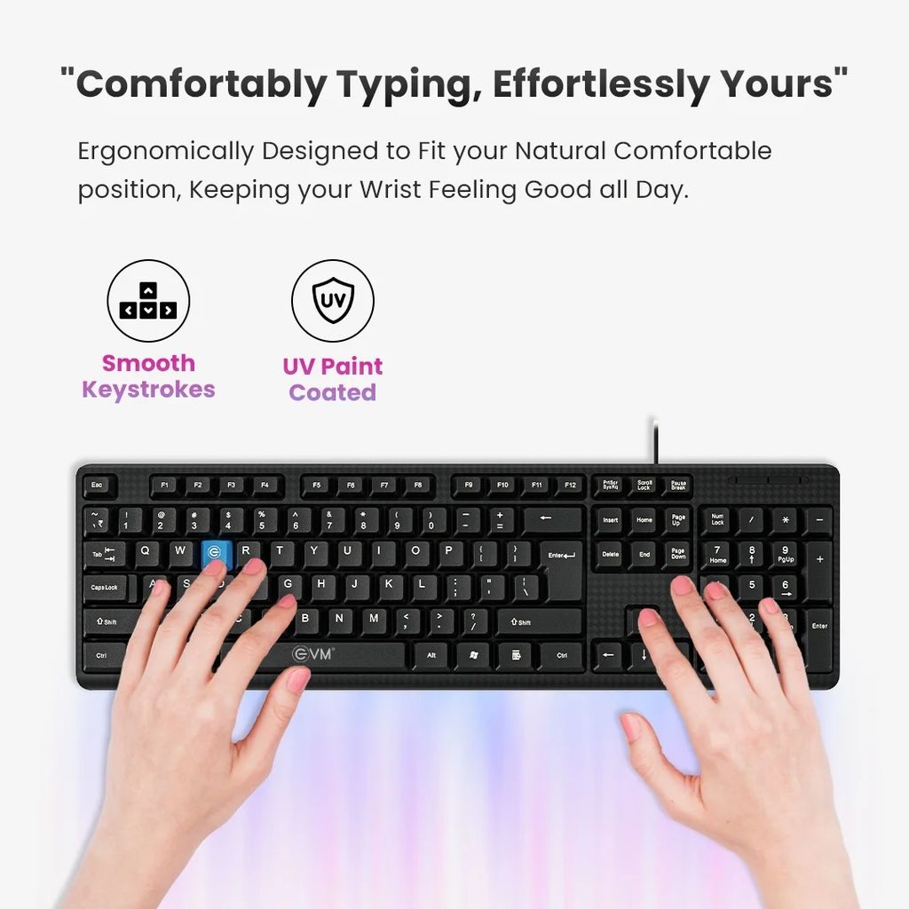 EVM Usb Wired Keyboard | Spill-Resistant  | USB Connectivity | Smooth Keystrokes | 1 Year Brand Warranty