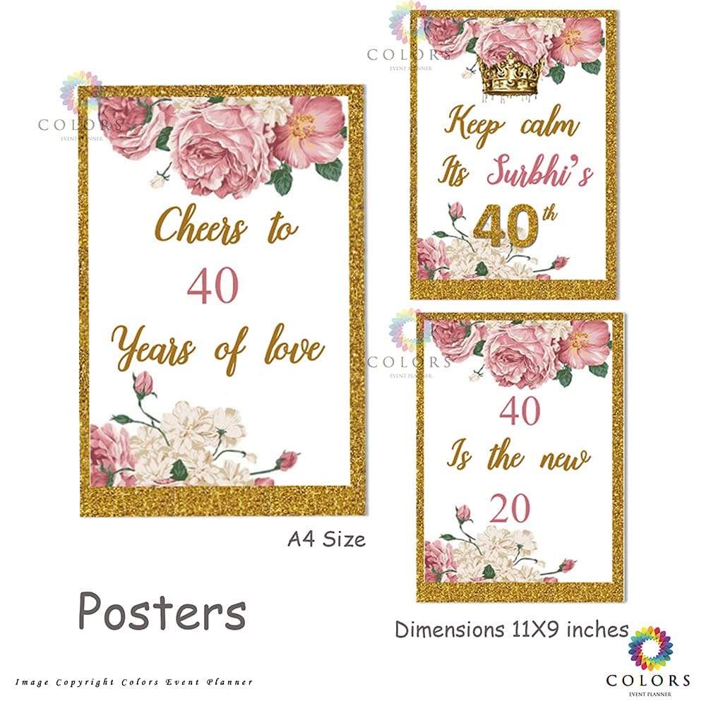 Colors Party Supplies Happy Birthday DIY Party Kit [Floral Peach-40th]
