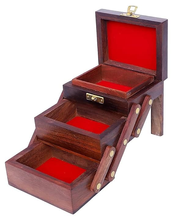 Wooden Jewellery Box - with 3 Expandable Jewellery Boxes Locker Jewellery Storage