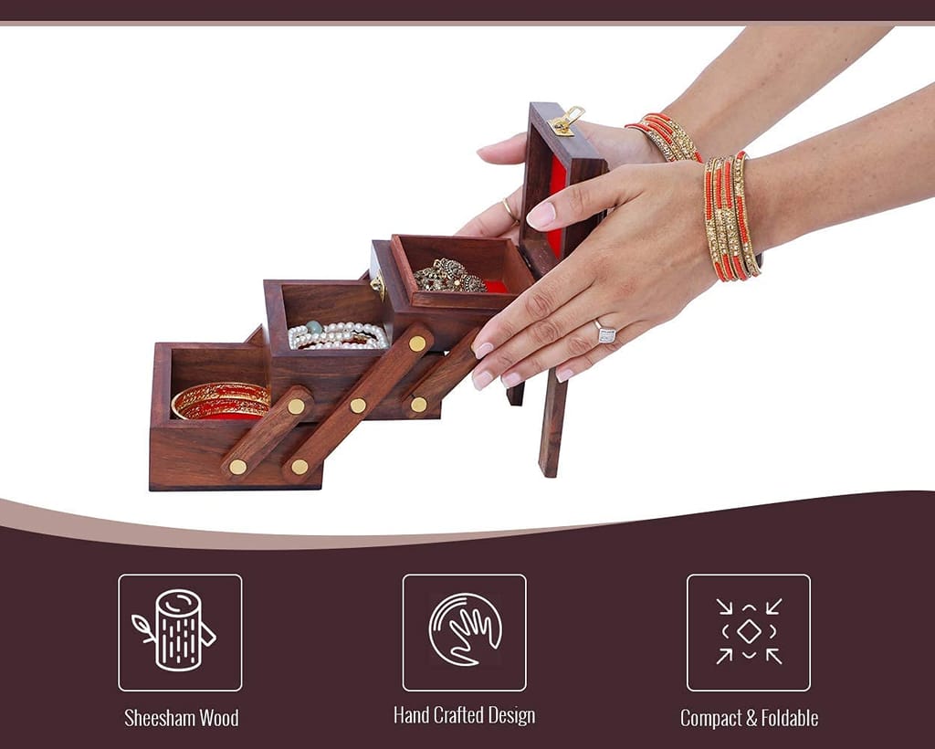 Wooden Jewellery Box - with 3 Expandable Jewellery Boxes Locker Jewellery Storage