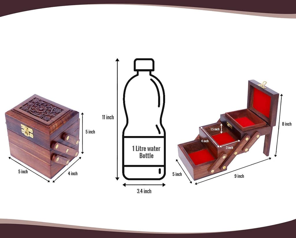 Wooden Jewellery Box - with 3 Expandable Jewellery Boxes Locker Jewellery Storage