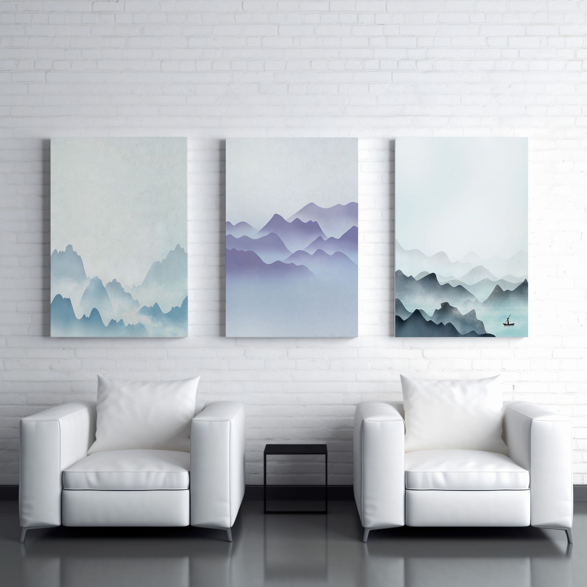 Rustic Charm Set of 3 Abstract Landscape Canvas Wall Painting for Living room, Office and Hotel | 16x24 inches Vertical Canvas Wall Frames for Home Interior and Decor |Cloudy Scenery