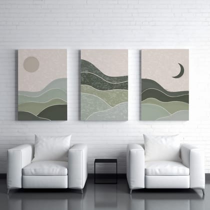 Rustic Charm Set of 3 Abstract Landscape Canvas Wall Painting for Living room, Office and Hotel | 16x24 inches Vertical Canvas Wall Frames for Home Interior and Decor |Abstract Clouds