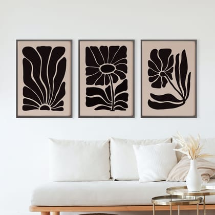 Rustic Charm Set of 3 Botanical Wall Painting for Home Decor   | Black Matisse|9 x 13 inches (A4)|Black