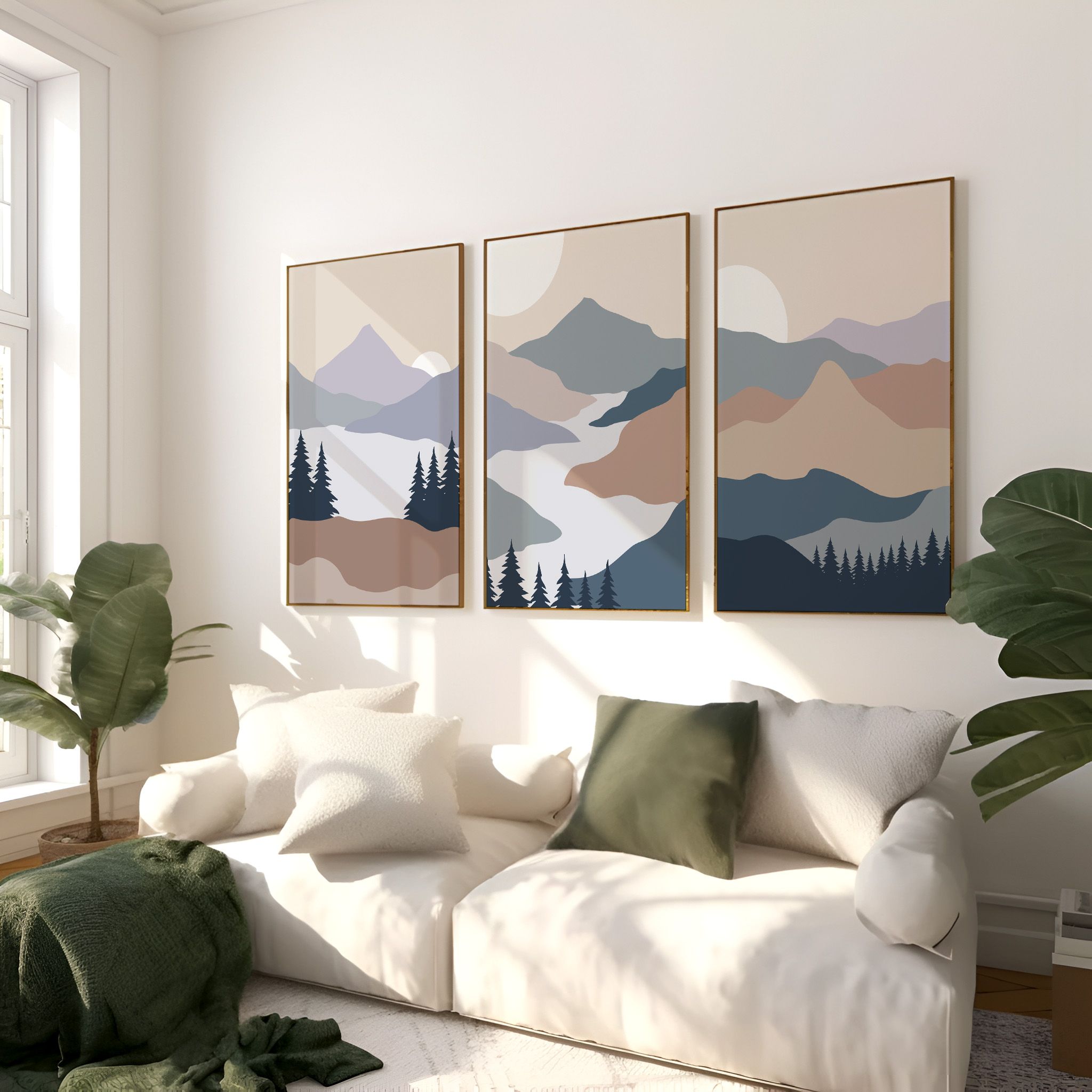 Rustic Charm Set of 3 Abstract Landscape Wall Art for Living room, Office and Hotel | Mountains River|9 x 13 inches (A4)|Wenge