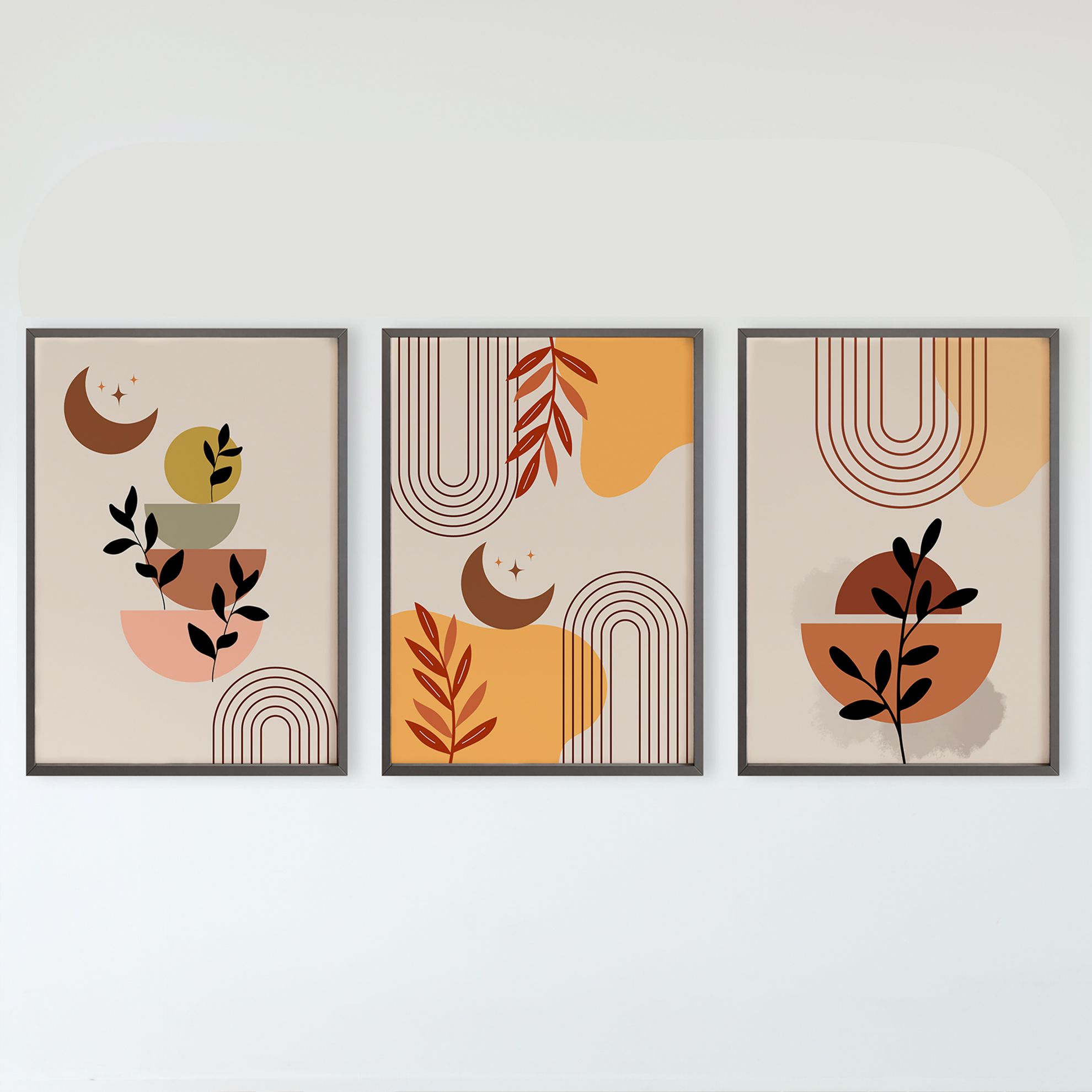 Rustic Charm Set of 3 Boho Wall Art for Living room, Bedroom, Office and Hotel | Mid Century Floral|9 x 13 inches (A4)|Wenge