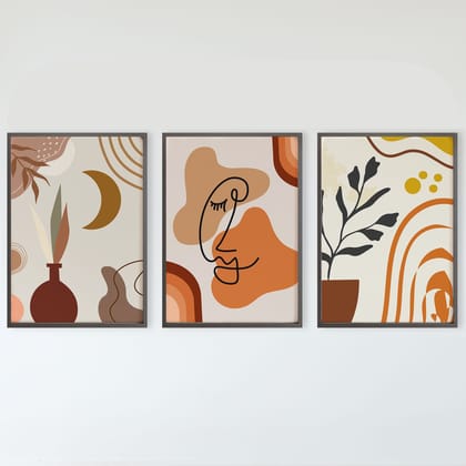 Rustic Charm Set of 3 Boho Wall Art for Living room, Bedroom, Office and Hotel | Flower Pot|9 x 13 inches (A4)|Black