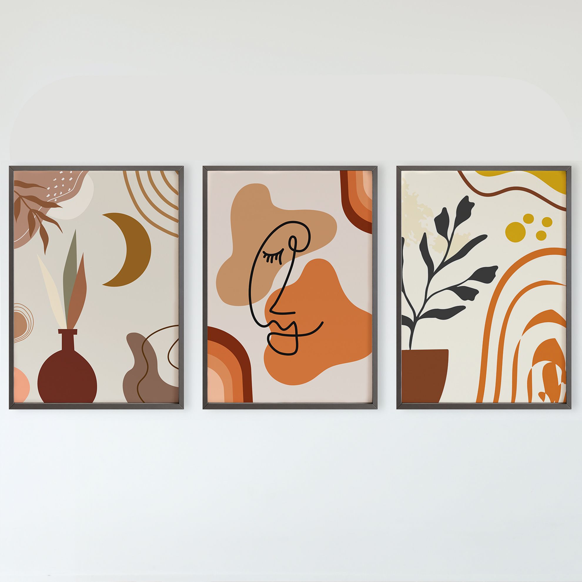 Rustic Charm Set of 3 Boho Wall Art for Living room, Bedroom, Office and Hotel | Flower Pot|9 x 13 inches (A4)|Beige