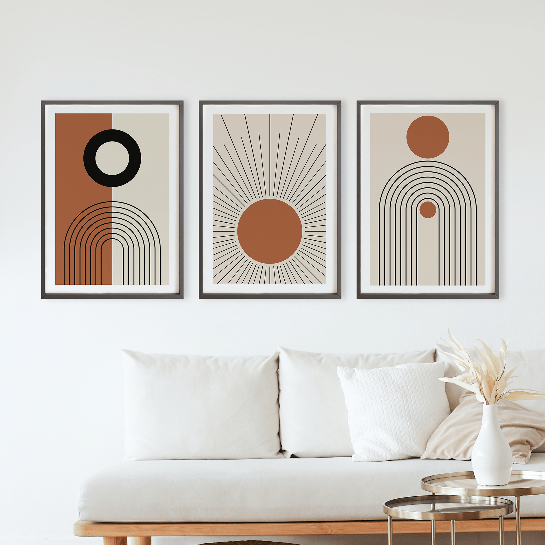 Rustic Charm Set of 3 Abstract Shapes Wall Art for Living room, Office and Hotel   | Boho Shapes|9 x 13 inches (A4)|Wenge
