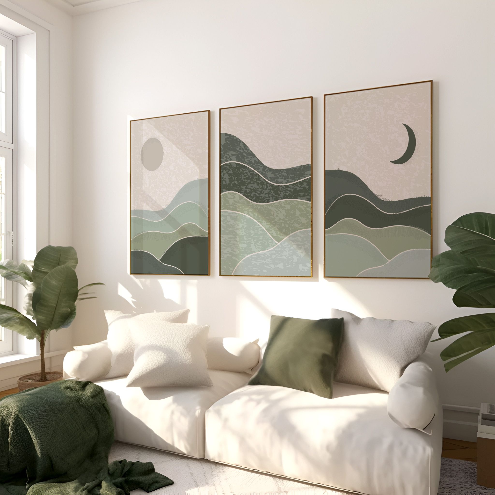 Rustic Charm Set of 3 Abstract Landscape Wall Art for Living room, Office and Hotel | Sun Moon|9 x 13 inches (A4)|Wenge