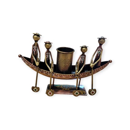 Chandra Craft  House Iron Antique Decorative Boat Shape Pen Pencil Holder | Traditional Rajasthani Home Decor | Decorative Collectible Showpiece Items for Homes & Office