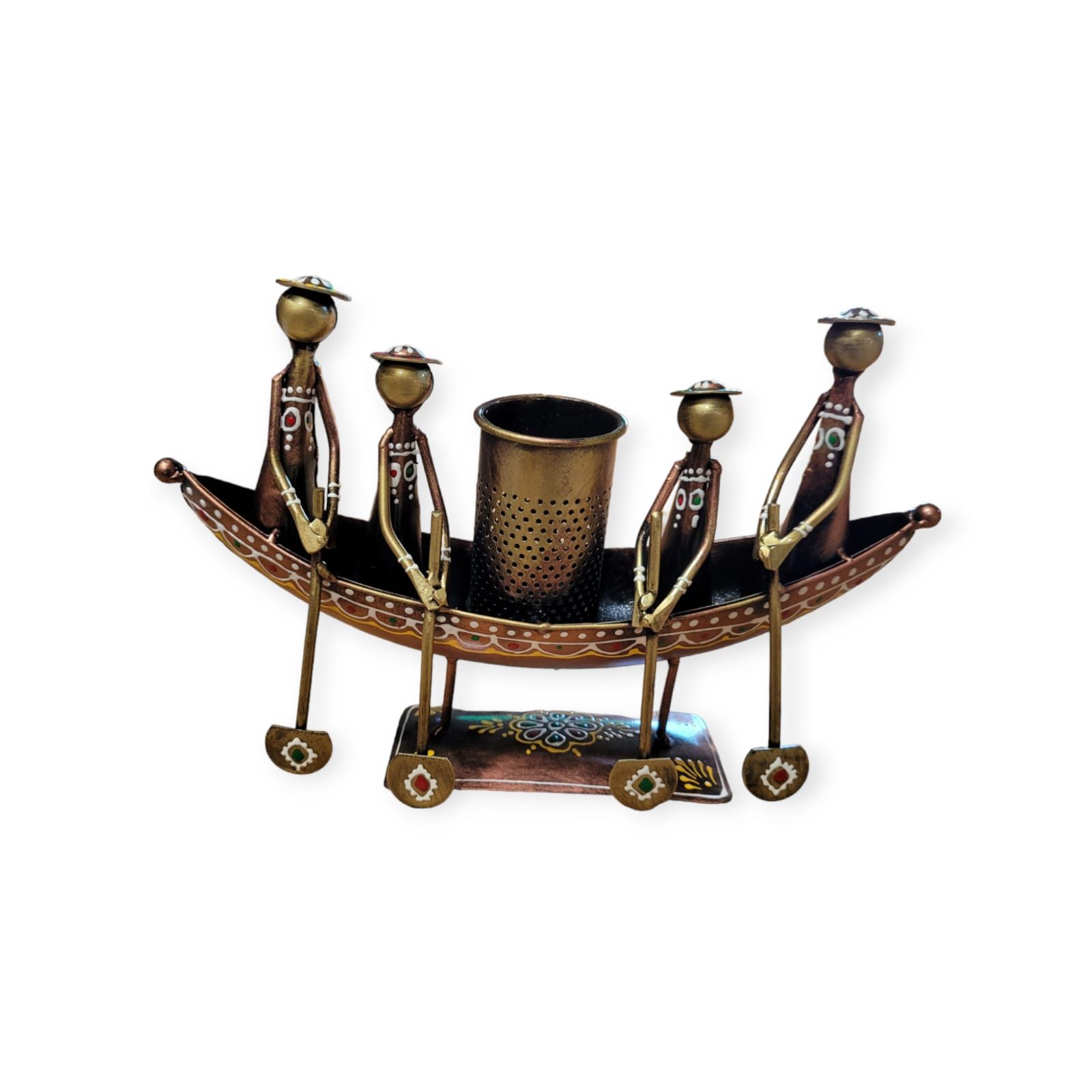 Chandra Craft  House Iron Antique Decorative Boat Shape Pen Pencil Holder | Traditional Rajasthani Home Decor | Decorative Collectible Showpiece Items for Homes & Office