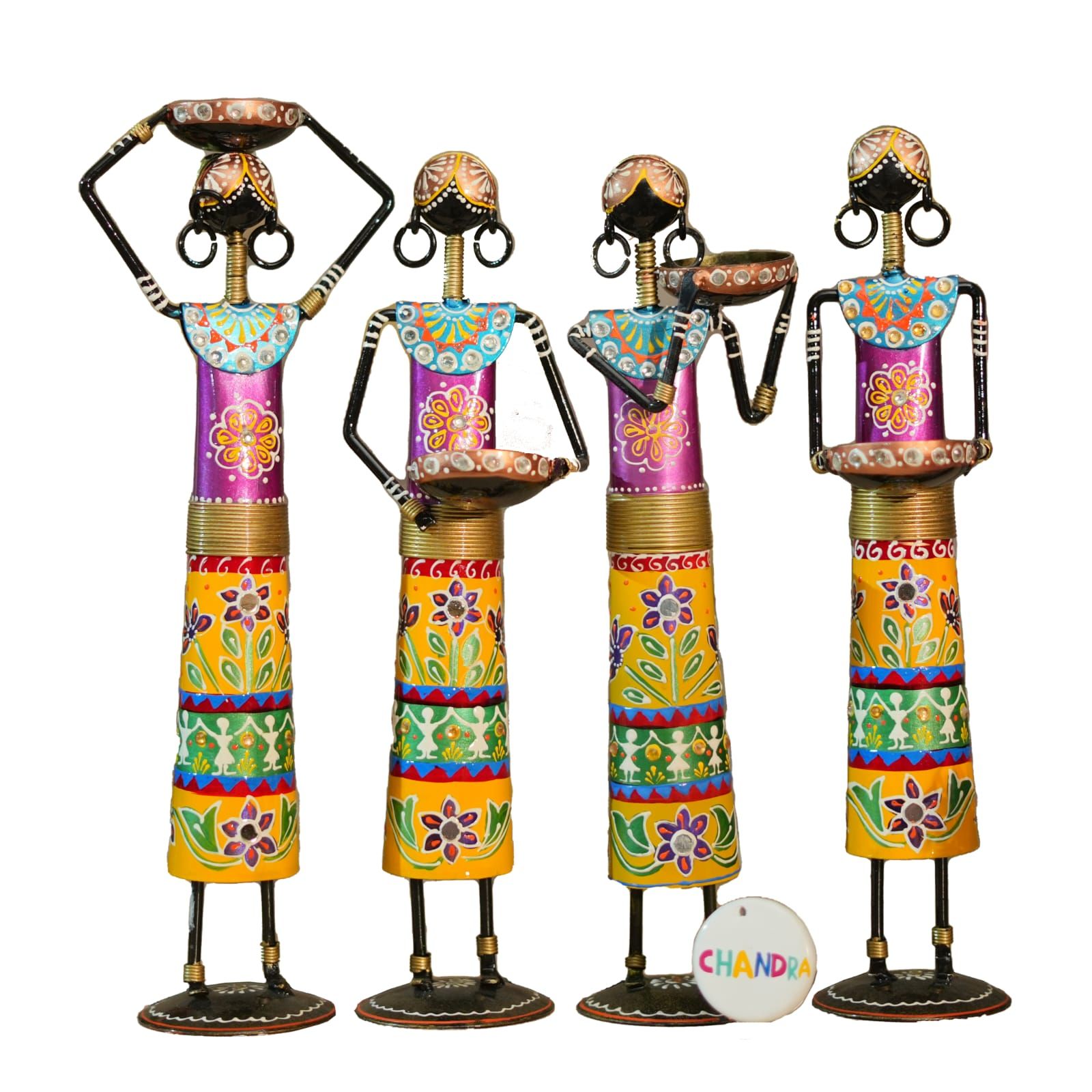 Chandra Cratf House iron Tribal Lady Worker | showpieces Ladies Doll Figurine Statue Decorative Items | Show Pieces for Home Decor Stylish Living Room Tea Light Stand